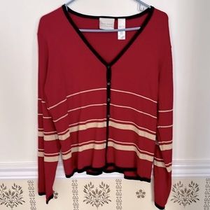 Vintage NWT First Issue Liz Claiborne Cardigan Red Striped L Button Front V-Neck